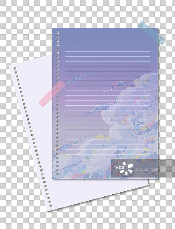 Ins风晚霞紫色天空白云梦幻信纸多纸张交叠书页可爱清新梦幻本子DIY纸张便利贴信纸设计感手账本矢量插图片素材