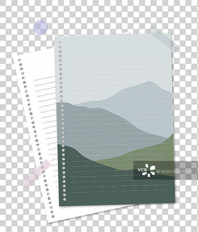 远山陌山ins风杂志信纸多纸张交叠书页可爱清本子DIY纸张便利贴信纸设计感手账本矢量插画模板素材图片素材