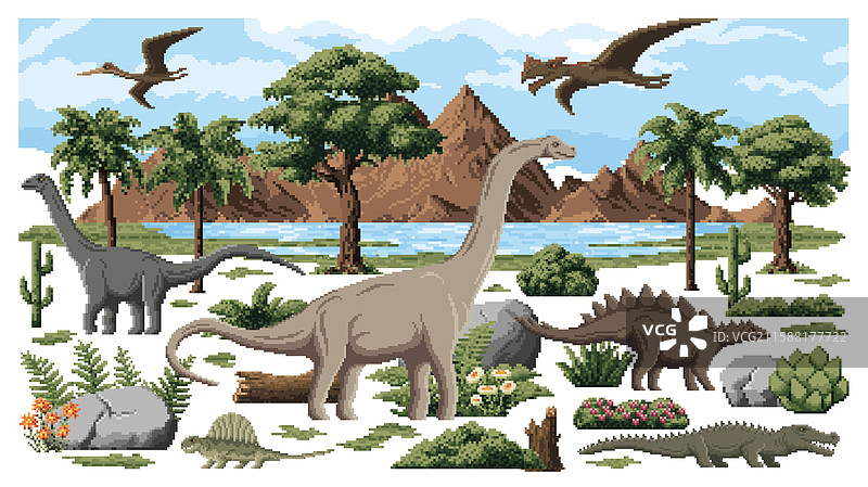 8位像素史前恐龙街机游戏图片素材