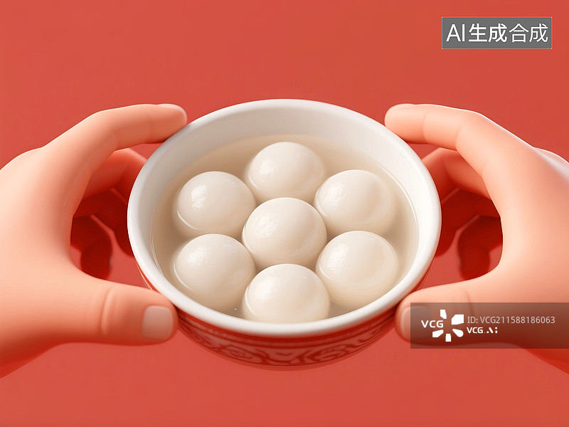 【AI数字艺术】3D立体三维C4D双手捧着一碗汤圆图片素材
