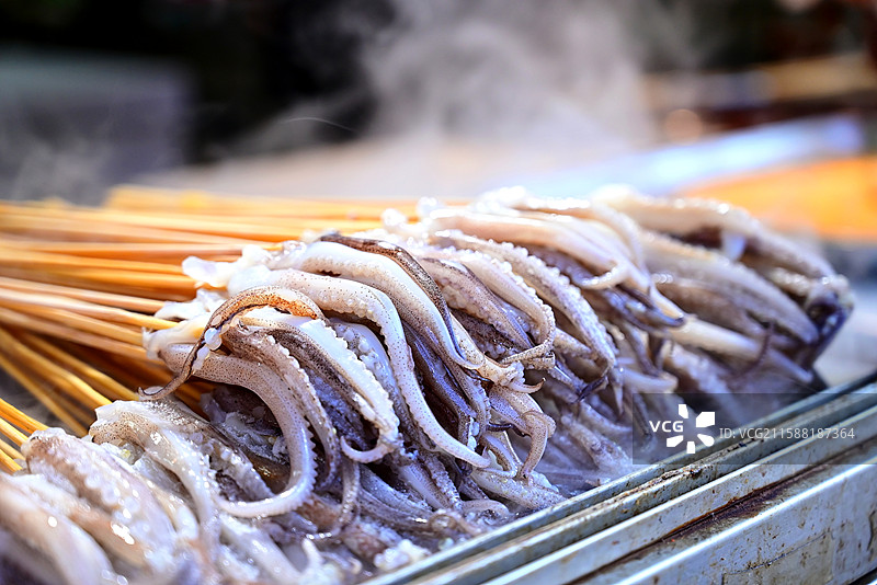 夜市 鱿鱼 烧烤 拼盘 烤串 烤鱿鱼图片素材