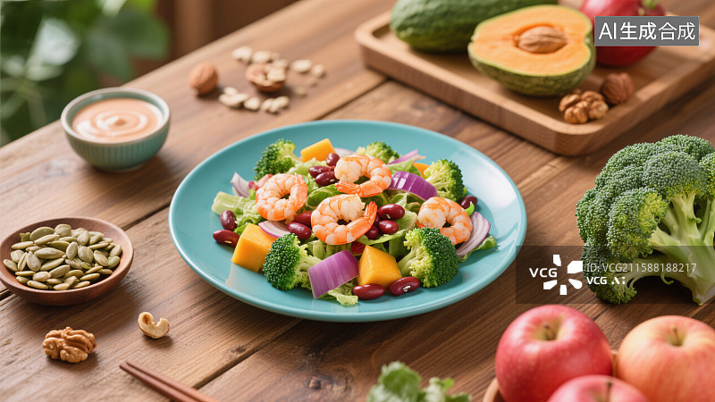 【AI数字艺术】鲜虾时蔬健康轻食沙拉图片素材