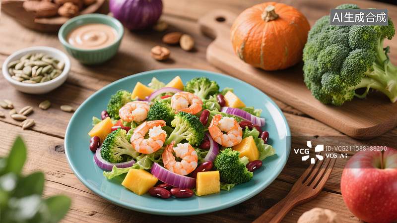 【AI数字艺术】鲜虾时蔬健康轻食沙拉图片素材