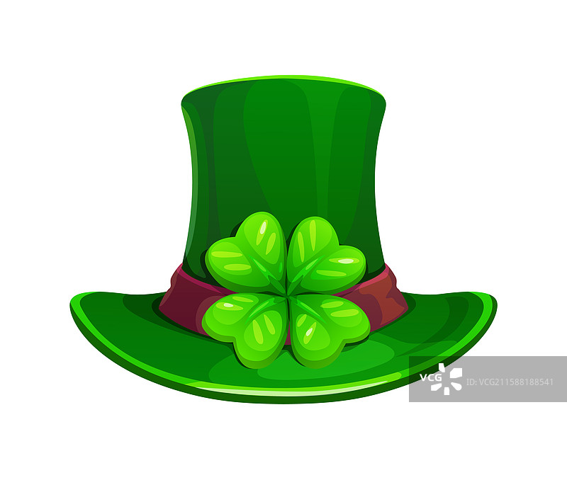 卡通绿色小精灵，戴着三叶草图案的高顶帽图片素材