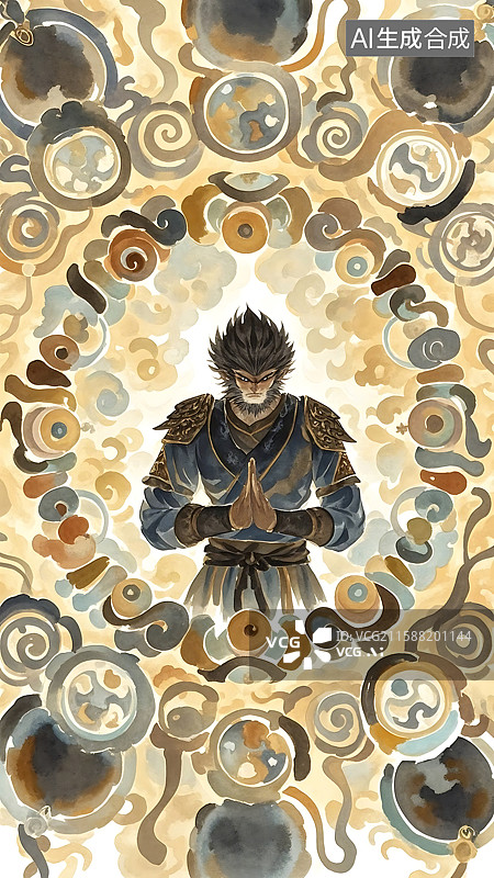 【AI数字艺术】水墨画孙悟空图片素材