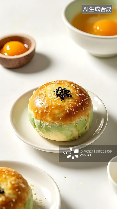 【AI数字艺术】精致的绿豆饼和鸡蛋图片素材