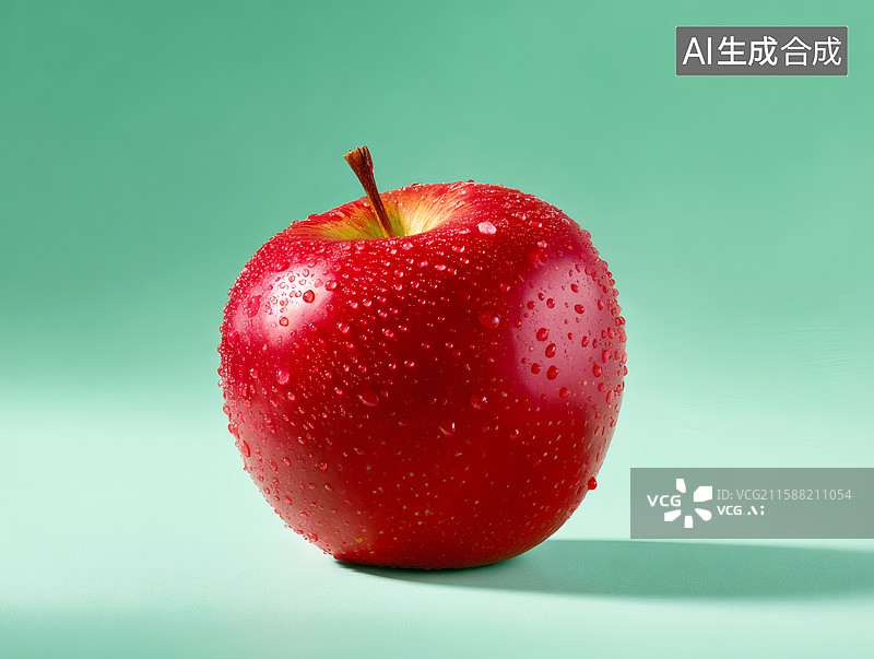 【AI数字艺术】绿色背景上一颗红苹果图片素材