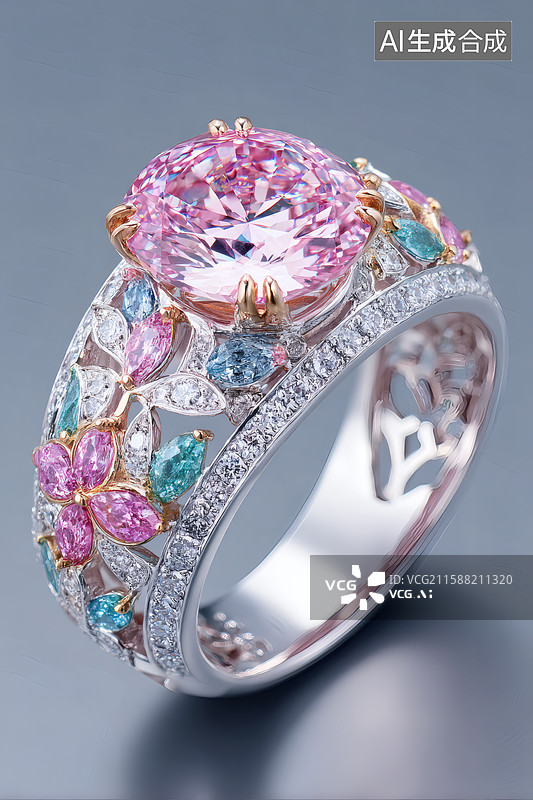 【AI数字艺术】镶嵌精美的一颗宝石戒指图片素材