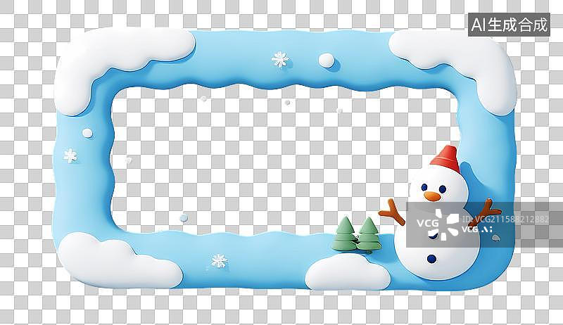 【AI数字艺术】清新3d冬天节气雪花边框可爱雪人标题框图片素材