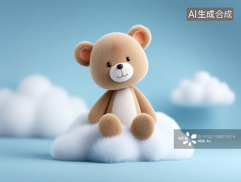 【AI数字艺术】云朵上一只可爱的玩具熊图片素材