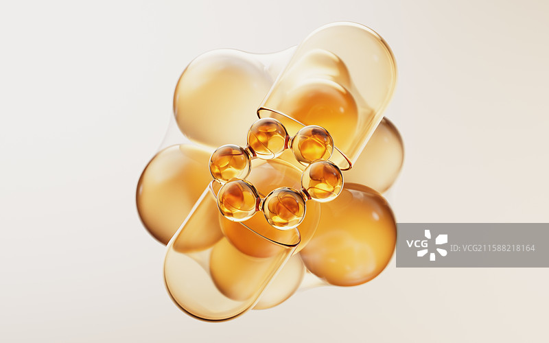 金色医药胶囊颗粒三维渲染图片素材