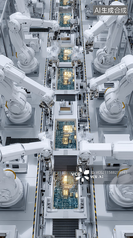 【AI数字艺术】自动化生产线上的机械臂操作图片素材