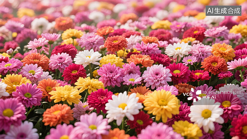 【AI数字艺术】五彩缤纷的菊花花海图片素材