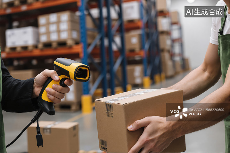 【AI数字艺术】仓库内扫描包裹的场景图片素材