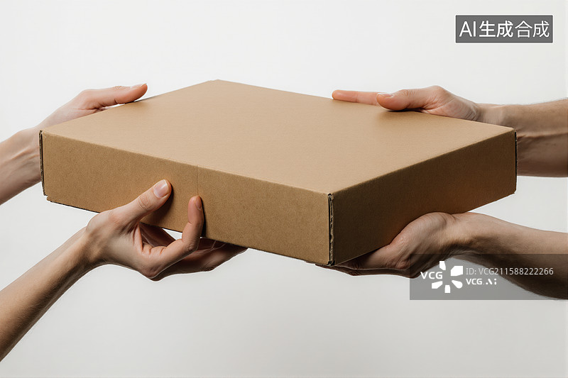 【AI数字艺术】双手传递棕色纸箱图片素材