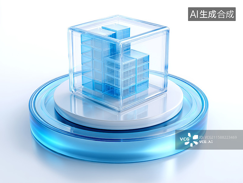【AI数字艺术】透明立方体建筑模型图片素材