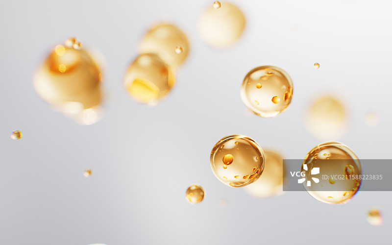 金色透明水珠气泡背景三维渲染图片素材