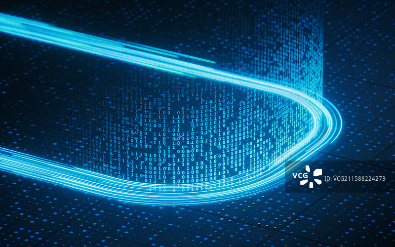 流动的发光粒子曲线与大数据三维渲染图片素材