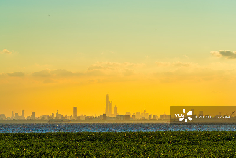 上海 陆家嘴 远眺 天际线 青草图片素材