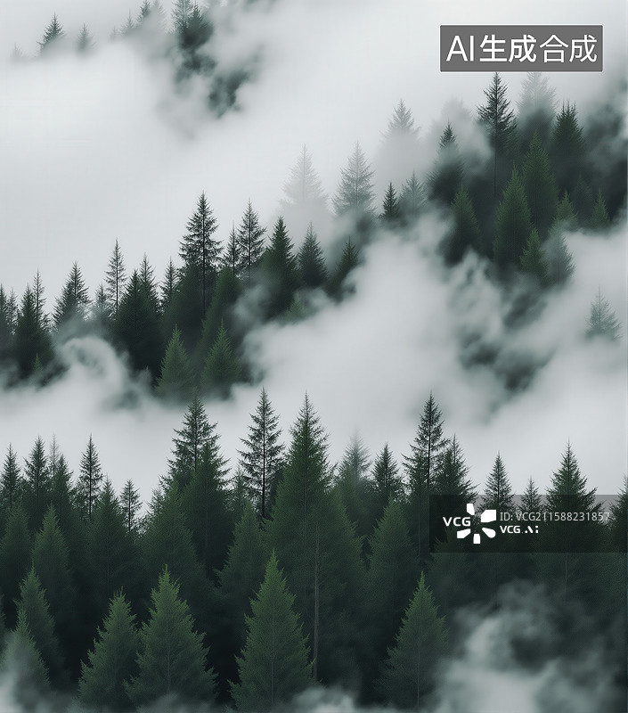 【AI数字艺术】云雾缭绕的森林图片素材