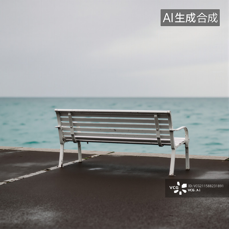 【AI数字艺术】海边的空荡长椅图片素材