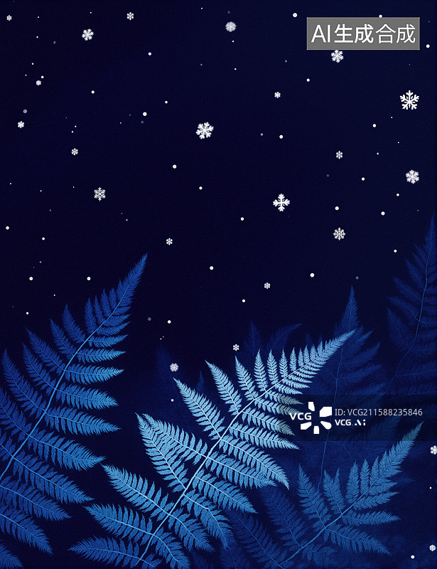【AI数字艺术】夜空下的蕨叶剪影图片素材