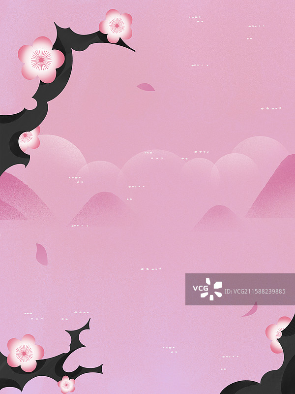 简约清新粉色花卉手绘插画背景图片素材