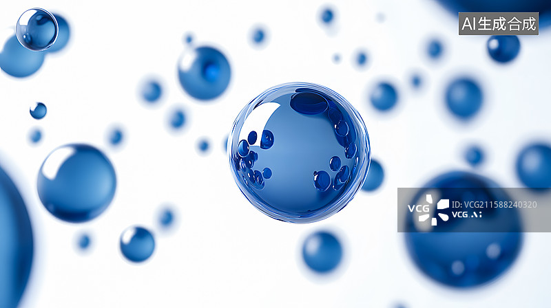【AI数字艺术】蓝白色调圆球状科技感背景图图片素材