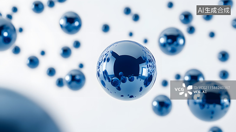 【AI数字艺术】蓝白色调圆球状科技感背景图图片素材
