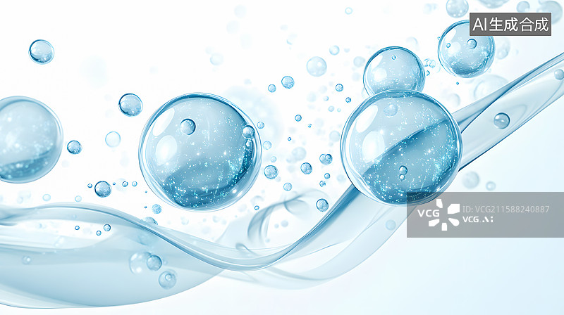 【AI数字艺术】蓝白色调圆球状科技感背景图片素材