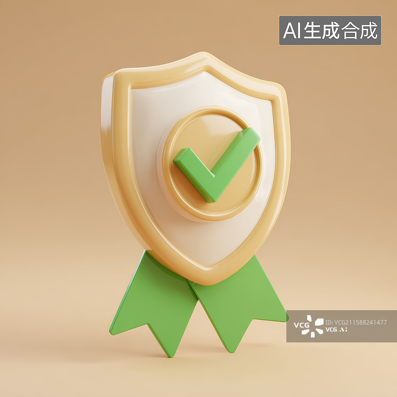 【AI数字艺术】盾牌图标与绿色对勾图片素材