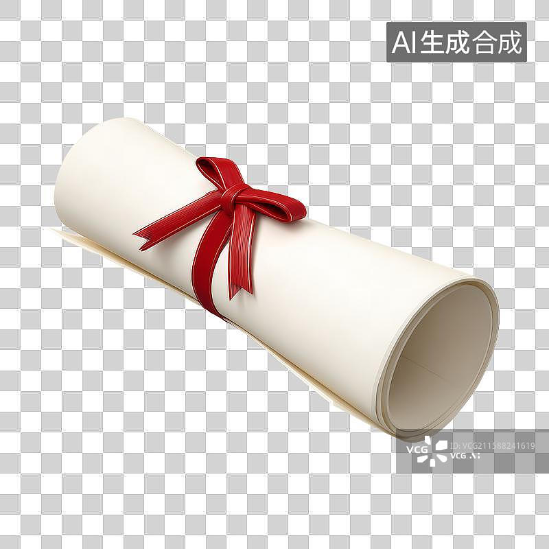 【AI数字艺术】卷起的证书，系有红色蝴蝶结图片素材
