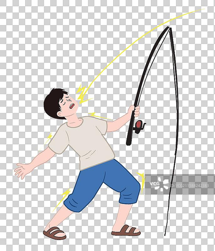 户外周末钓鱼佬安全教育高雅垂钓高压电线触电受伤身体电击伤害科普插画图片素材