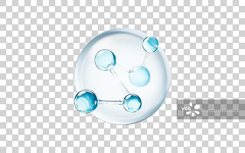 蓝色透明气泡与护肤品分子三维渲染图片素材