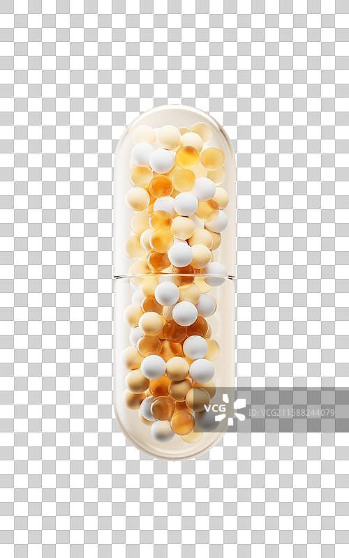 金色医药胶囊颗粒三维渲染图片素材