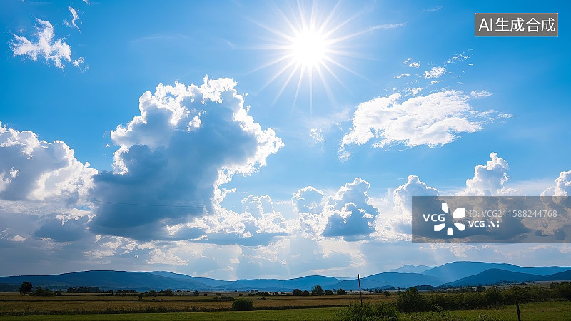 【AI数字艺术】高原,山地,景观,湛蓝天空,层积云,（高山）,湖泊,开阔地貌,大气磅礴,自然风景,冷调色彩,写实风光图片素材