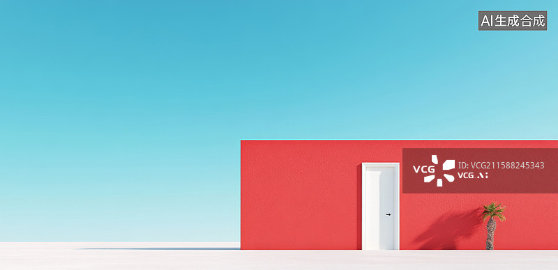 【AI数字艺术】极简红墙白门图片素材