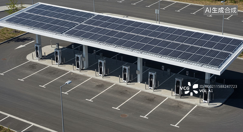 【AI数字艺术】太阳能板覆盖的充电停车场图片素材