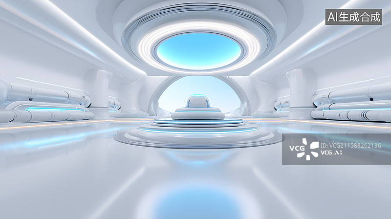 【AI数字艺术】3D未来科技感室内发光空间图片素材