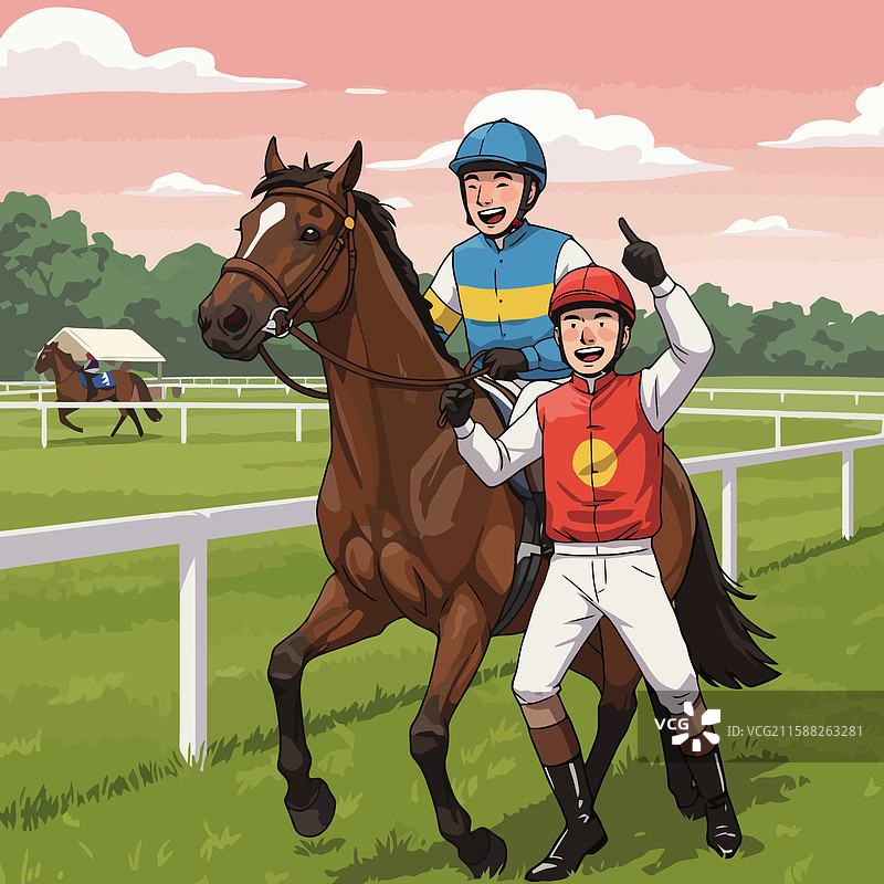 与骑师一起庆祝赛马胜利图片素材