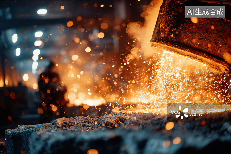 【AI数字艺术】金属铸造铁水倾倒工业场景图片素材