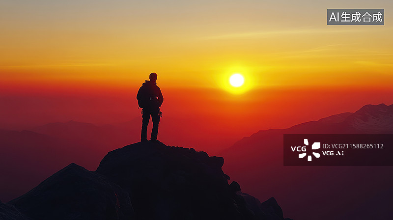 【AI数字艺术】户外山顶阳光极限运动登山者图片素材