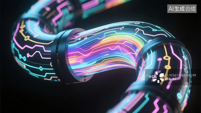 【AI数字艺术】霓虹电路管道的未来科技感图片素材