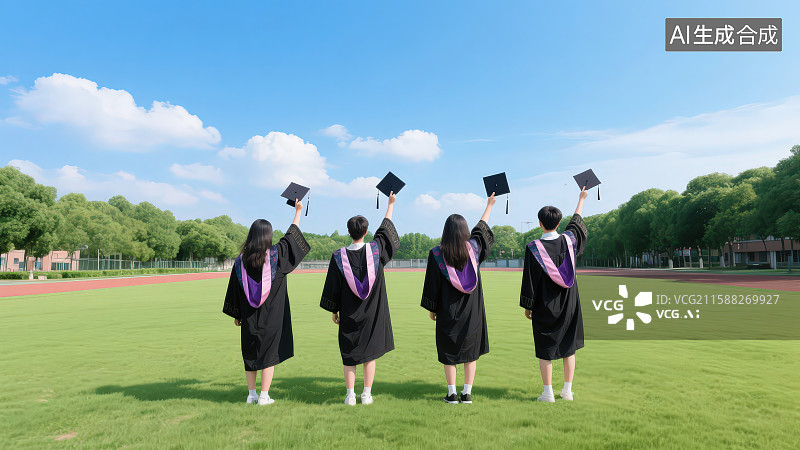 【AI数字艺术】户外毕业季大学毕业生后背剪影图片素材