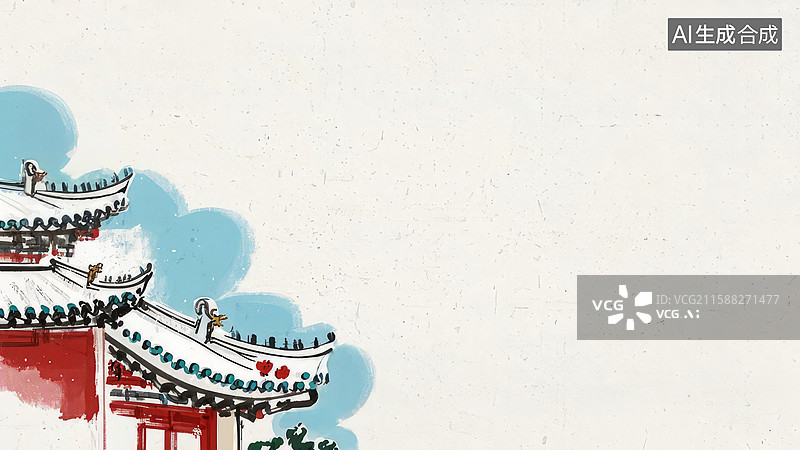 【AI数字艺术】传统建筑与蓝天图片素材