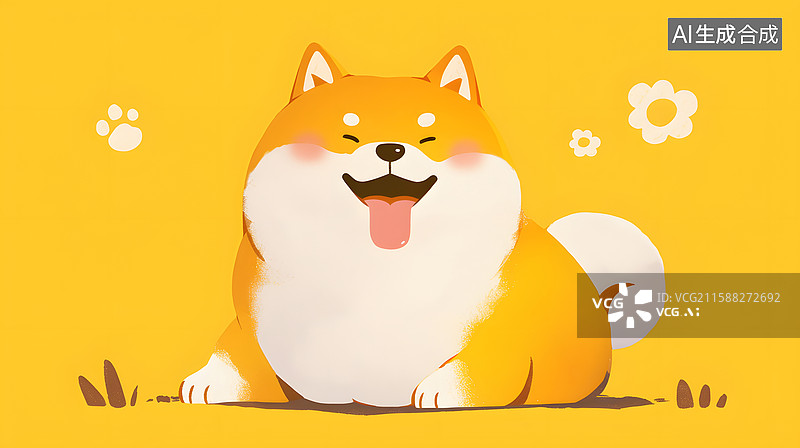 【AI数字艺术】可爱柴犬躺黄色背景图图片素材
