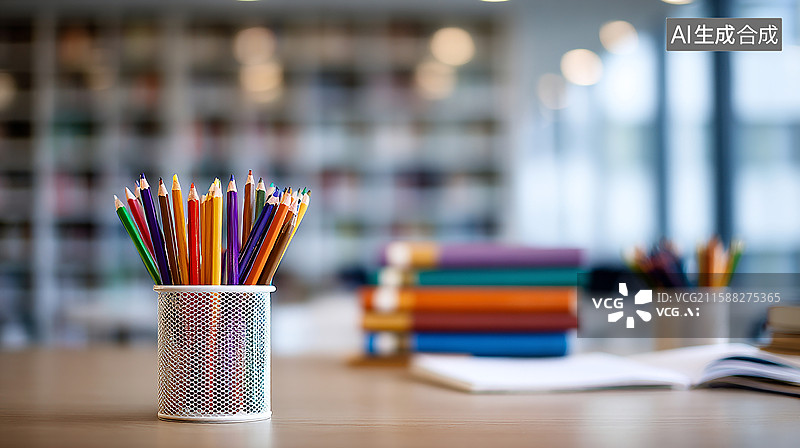 【AI数字艺术】书桌上的彩色铅笔图片素材