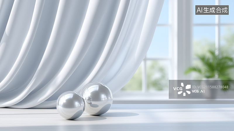 【AI数字艺术】现代室内设计中的银色球体图片素材