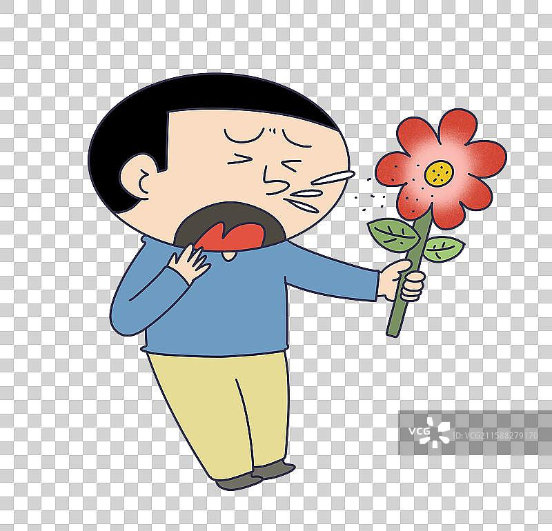 男子对花朵过敏打喷嚏图片素材