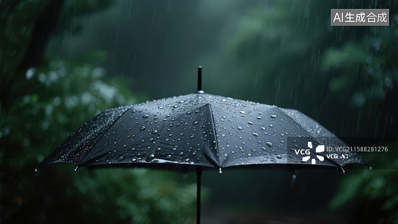 【AI数字艺术】极端天气瓢泼大雨和黑色雨伞图片素材
